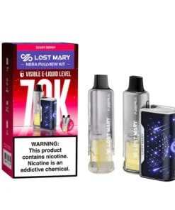 Check out the Lost Mary NERA Fullview 70K Disposable Kit, featuring a 24mL prefilled capacity, two 35,000 puff visible e-liquid pods, and an 800mAh battery. LOST MARY NERA FULLVIEW 70K DISPOSABLE KIT FEATURES: • PREFILLED CAPACITY: 24mL (2 x 12mL) • BATTERY CAPACITY: Integrated Battery • MAX PUFFS: 70,000 (2 x 35,000) • NICOTINE STRENGTH: 5% (50mg) • OPERATION: Draw-Activated • HEATING ELEMENT: Mesh Coils • DISPLAY SCREEN: Curved LED Screen • CHARGING: USB-C Port • Visible E-Liquid Level • Normal Mode | Turbo Mode INCLUDES: • 1 Lost Mary NERA Fullview Battery • 2 12mL FULLVIEW Pods AVAILABLE OPTIONS: • Blue Razz Ice • Dragon Strawnana • Miami Mint • Pineapple Passion Orange • Pink Lemonade • Pomegranate Blast • Rocket Freeze • Scary Berry • Sour Apple Ice • Watermelon Ice CALIFORNIA PROPOSITION 65 Warning: This product contains nicotine, a chemical known to the state of California to cause birth defects or other reproductive harm. Lost Mary NERA 70K,